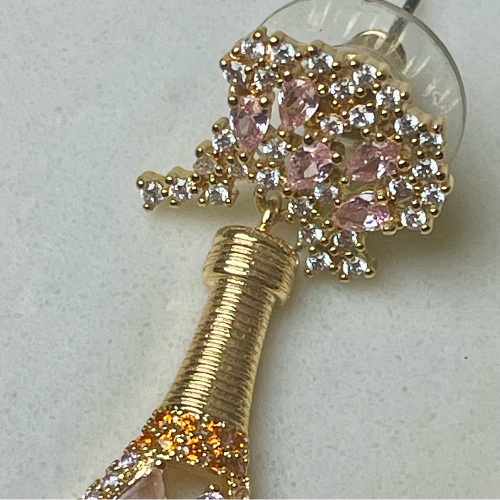 Eye Candy Pop Rose Gold and Pink Champagne Bottle Earrings - Picture 4 of 5